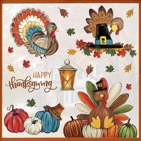 Mfault 81PCS Happy Thanksgiving Turkey Window Clings 9 Sheets, Fall Pumpkin Maple Leaves Stickers Decals Holiday Decorations, Autumn Harvest Season Farmhouse Living Room Home Kitchen Decor