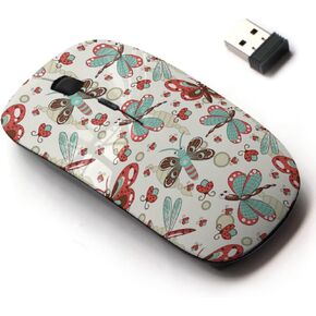 2.4G Wireless Mouse with Cute Pattern Design for All Laptops and Desktops with Nano Receiver - Cute Butterflies Dragonflies