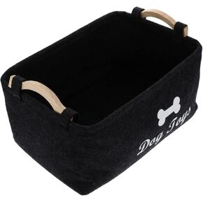 Felt Pet Toy Storage Bin Basket Organizer Dog Toys Blankets Leashes Accessories Stuffed Animal Storage Container Handles Dark Grey