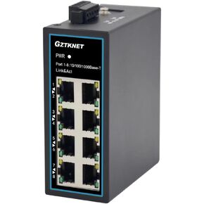 8-Port Industrial Unmanaged Ethernet Switch, 10/100/1000Mbps, DIN-Rail Mount, EMC Level 4, DC12-36V Power, Working in Harsh Environment