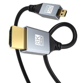 8K Micro HDMI to HDMI Cable 6.6FT, Micro HDMI 2.1 Cord (8K@60Hz, 4K@120Hz) 48Gbps HDR eARC Dolby Compatible with Samsung G8,G9, Camera, Raspberry Pi 5 4, GoPro Hero 7,Raspberry Pi 4