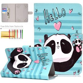 Universal 7.5-8.5 Inch Tablet Case, Techcircle Ultra Slim Lightweight PU Leather Stand Folio Flip Wallet Protective Shell Case [Card Slots] [Magnetic Closure] for Most 7.5"-8.5" Tablet, Cherry Blossom
