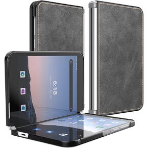 Feitenn Leather Slim Case for Microsoft Surface Duo Case 2020, Lightweight Folio Thin PU Leather Cover Durable Protective Bumper Shockproof Defender Shell for Microsoft Surface Duo 8.1" 2020 - Black