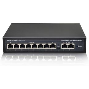 10 Port Fast PoE Switch (8 POE Ports +2 Uplink), 802.3af/at PoE+ 100Mbps | Extend to 250Mete | Unmanaged Metal | Plug and Play | Smart Detection Switch