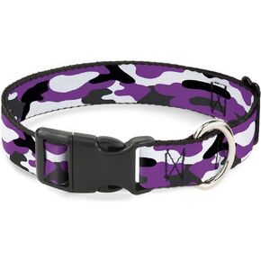 Buckle-Down Dog Collar Plastic Clip Camo Purple Black Gray White 18 to 32 Inches 1.5 Inch Wide