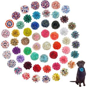 Dog Collar Large Flowers, 55 Pieces Multi Color Pet Collar Floral Charms Flower Bow Ties Dog Collar Attachment Flowers for Puppy Dogs Cats Collar Grooming Accessories