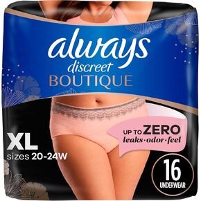 Always Discreet Boutique Adult Incontinence and Postpartum Underwear for Women, Maximum Protection, XL, Rosy, 48 Count