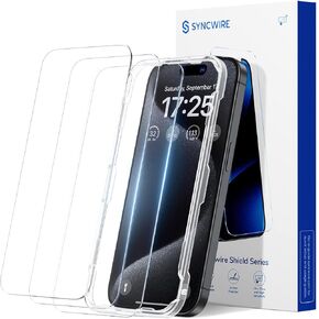 SYNCWIRE Screen Protector for iPhone 15 Pro Max, 3 Pack Shatterproof Tempered Glass [Easy Installation Frame] [9H Hardness] [99.99% HD Clear] [Case Friendly] [Bubble Free] for Apple 6.7 inch