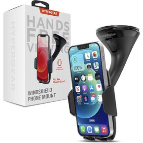 HyperGear Compact Windshield Car Mount Phone Holder – Hands-Free, Universal Windshield Phone Mount w/Suction Base, Eye-Level Support for iPhone, Android & Mobile Devices