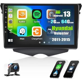 [8 Core 4G+64G] Android 13 Car Stereo for Hyundai Veloster 2011-2015 with Wireless Apple Carplay Android Auto,9'' Touchscreen Car Radio with WiF/GPS Navigation,Bluetooth,FM/RDS,SWC+AHD Backup Camera
