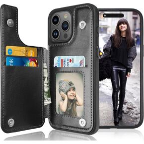 Tekcoo Wallet Case Compatible For iPhone 15 Pro Max | 2023 | 6.7 inch | Minimalist Luxury PU Leather ID Cash Credit Card Holder Slots Magnetic Closure Kickstand Folio Flip Slim Protective Cover -Black