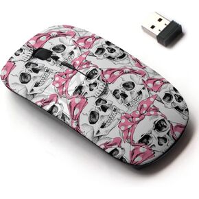2.4G Wireless Mouse with Cute Pattern Design for All Laptops and Desktops with Nano Receiver - Skull Pink