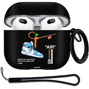 for Airpods 3rd Generation Case Air Sports Shoes with Lanyard, Protective TPU Soft Cases Cover Rugged for Apple Airpod 3 Case for Women Men，Black Red