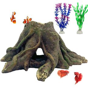 Aquarium Landscape Tree Stump Artificial Resin Tree Hole Ornament Hollow Trunk Cave Betta Cave Rocks Fish Tank Decoration for Cichlid Hiding