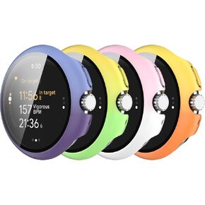 Screen Protector Intended for Google Pixel Watch 3 41MM 45MM Case Build-in [Tempered Glass] Film Hard PC Bumper Protective Shell Face Cover for Google Pixel Watch 3 Smartwatch Accessories (4PACKSB, 45MM)