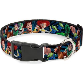 Buckle-Down Plastic Clip Collar - Toy Story Characters Running2 Denim Rays - 1" Wide - Fits 11-17" Neck - Medium