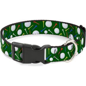 Buckle-Down Plastic Clip Collar - Golf Balls/Tees Scattered Green/Multi Color - 1" Wide - Fits 15-26" Neck - Large