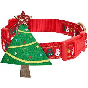 Blueberry Pet Christmas Tree & Snowman Designer Adjustable Dog Collar with Blingy Décor, Medium, Neck 14.5"-20"