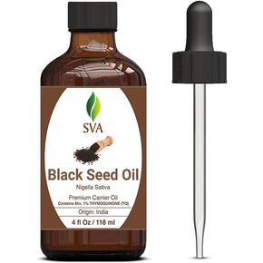 SVA Black Cumin Seed Oil 4 oz (118 ml) Premium Carrier Nigella Sativa Kalonji Oil With Dropper For Hair Care, Hair Oiling, Scalp Massage, & Skin Care