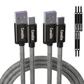 كابل USB A إلى C (عبوتان، 2FT+2FT)، كابل شحن سريع بزاوية يمين 90 درجة من النوع C، سلك مجدول من النايلون، يدعم 5A/ 3A/ 60W/PD 20W، لسلسلة iPhone 15، Galaxy S22، Google Pixel، إل جي، سيارة كاربلاي