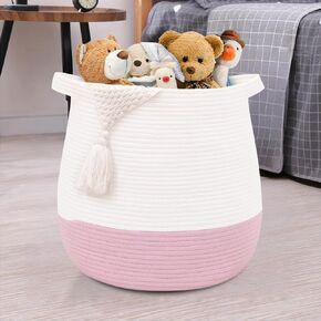 Large Woven Storage Basket,17.7"x16.9" Cotton Rope Basket (Minimalist, pink)