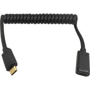 Qaoquda USB C Cable, USB 3.1 Type C (USB-C) Male to Male Coiled Spring Spiral Cable, 3A 10Gbps Fast Charging, Data Extension Cable, Stretched 3FT/1M (M/M Left & Right)