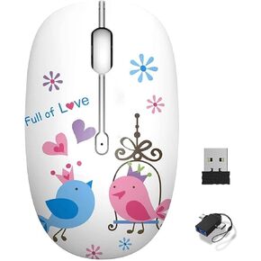 Cute Wireless Mouse, 2.4G Mute Office Business Computer Mouse with USB Receiver 1200DPI Optical Mice for Laptop,Notebook,PC,Computer (Birds)