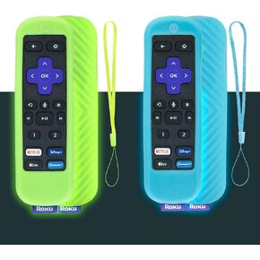 2 Pack Roku Remote Cover Silicone Protective Case for Roku TV TCL Roku 2/3/4/ Express/Premiere/Voice/Streaming Stick/Ultra RC280 Anti Slip Remote Sleeve Anti-Lost Glow in The Dark (Glow Green + Blue)