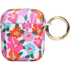 Packed Party for AirPods Case Cover, Soft Silicone Protective Cover with Detachable Gold Hook, Compatible with Apple AirPods 2nd 1st Generation Charging Case, in Bloom Earbuds Case Cover