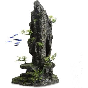 Aquarium Decor Mountain View Rock Cave Fish Tank Stone Ornament Landscape Decoration with Small Plants for Small Fish Shrimp Play