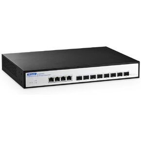 YuLinca 12 Port 10Gbps Managed Switch, 8 x 10G SFP+ Slots with 4 x 10G RJ-45 Ports，Support 10G/5G/2.5G/1000M Auto-Negotiation，Smart Web Managed Gaming Switch