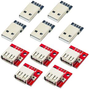 10pcs USB 2.0 Type A Male and Female Breakout Board 4 pins 2.54mm Output (5pcs Male Port / 5pcs Female Port)