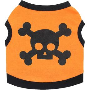 Dog Shirt Cat Halloween Clothes Sleeveless Skull Dog Outfits Cooling Pet Puppy Pullover Lovely Dog Vest dddc Orange X-Small