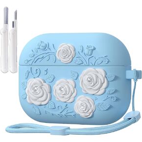 V-MORO Floral Embossed Case Compatible with AirPods Pro 2nd Generation,3D Rose Flower Design Fancy Cute Soft Silicone Skin Full Protective Cover for Airpods Pro Case 2nd/1st Gen with Lanyard-Red Rose