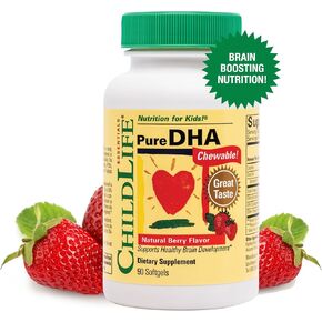 CHILDLIFE ESSENTIALS Pure DHA Dietary Supplement - DHA for Kids, Supports Healthy Brain Growth & Function, All-Natural, Gluten-Free, Kids DHA Supplement - Natural Strawberry Flavor, 90 Count (3 Pack)