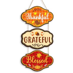 Thanksgiving Fall Welcome Sign Turkey Front Door Wall Signs Hanging Wood Harvest Decoration Autumn Porch & Yard Party Supplies Decor (Give Thanks-A)