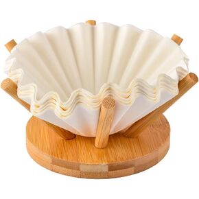 Basket Coffee Filter Holder Storage - CAFEMASY Bamboo Coffee Filters Rack Dispenser for Home Kitchen Coffee Bar Counter Decor