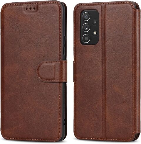 QLTYPRI Samsung Galaxy A53 5G Case Premium PU Leather Simple Wallet Case [Card Slots] [Hands-Free Kickstand] [Magnetic Closure] Shockproof Flip Cover for Galaxy A53 5G - Brown in Saudi Arabia