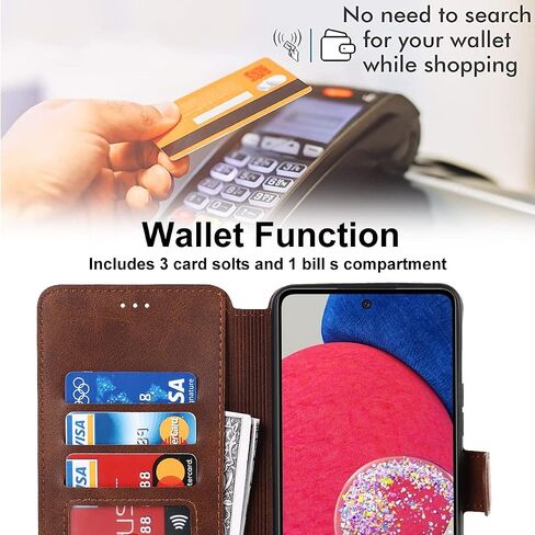 QLTYPRI Samsung Galaxy A53 5G Case Premium PU Leather Simple Wallet Case [Card Slots] [Hands-Free Kickstand] [Magnetic Closure] Shockproof Flip Cover for Galaxy A53 5G - Brown in Saudi Arabia