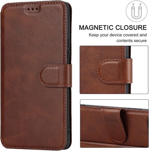 QLTYPRI Samsung Galaxy A53 5G Case Premium PU Leather Simple Wallet Case [Card Slots] [Hands-Free Kickstand] [Magnetic Closure] Shockproof Flip Cover for Galaxy A53 5G - Brown in Saudi Arabia