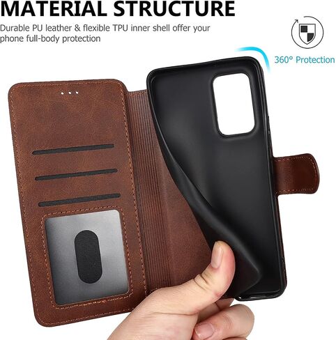 QLTYPRI Samsung Galaxy A53 5G Case Premium PU Leather Simple Wallet Case [Card Slots] [Hands-Free Kickstand] [Magnetic Closure] Shockproof Flip Cover for Galaxy A53 5G - Brown in Saudi Arabia