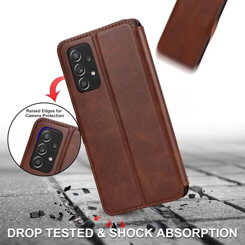 QLTYPRI Samsung Galaxy A53 5G Case Premium PU Leather Simple Wallet Case [Card Slots] [Hands-Free Kickstand] [Magnetic Closure] Shockproof Flip Cover for Galaxy A53 5G - Brown in Saudi Arabia