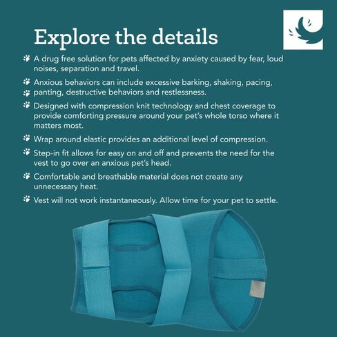 RC Pet Products at Ease Calming Vest, Reduce Anxious Behavior, Swaddling-Like Pressure | XS, Dark Teal in Kuwait