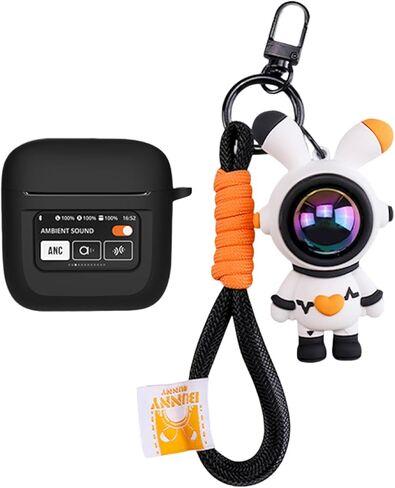 Cartoon Silicion Earphones Case Compatible with JBL Tour Pro 2 Earbuds 2023 with Keychain, Cute Wireless Bluetooth Shockproof Protector Cover Earphone Charging Box (Black A) in Saudi Arabia