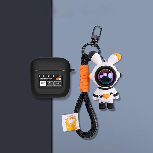 Cartoon Silicion Earphones Case Compatible with JBL Tour Pro 2 Earbuds 2023 with Keychain, Cute Wireless Bluetooth Shockproof Protector Cover Earphone Charging Box (Black A) in Saudi Arabia
