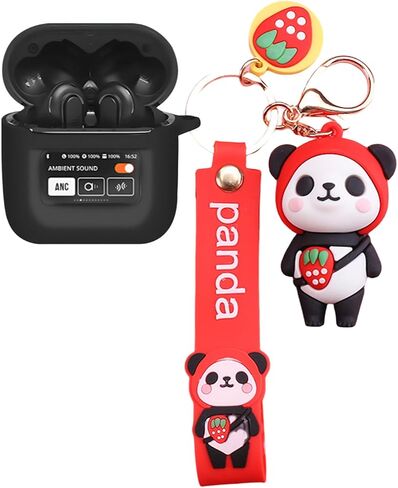 Cartoon Silicion Earphones Case Compatible with JBL Tour Pro 2 Earbuds 2023 with Keychain, Cute Wireless Bluetooth Shockproof Protector Cover Earphone Charging Box (Black A) in Saudi Arabia