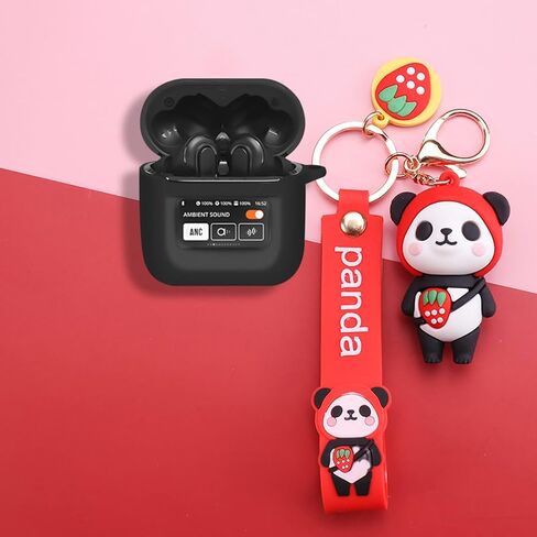 Cartoon Silicion Earphones Case Compatible with JBL Tour Pro 2 Earbuds 2023 with Keychain, Cute Wireless Bluetooth Shockproof Protector Cover Earphone Charging Box (Black A) in Saudi Arabia
