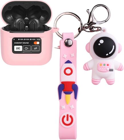 Cartoon Silicion Earphones Case Compatible with JBL Tour Pro 2 Earbuds 2023 with Keychain, Cute Wireless Bluetooth Shockproof Protector Cover Earphone Charging Box (Black A) in Saudi Arabia