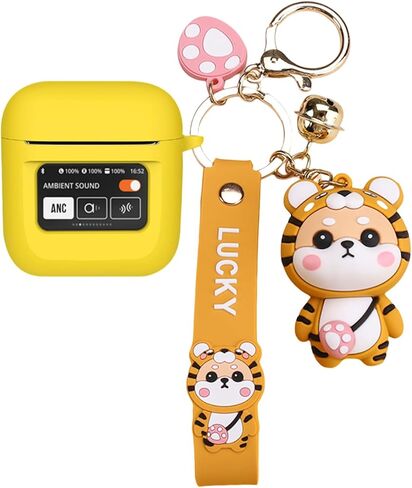 Cartoon Silicion Earphones Case Compatible with JBL Tour Pro 2 Earbuds 2023 with Keychain, Cute Wireless Bluetooth Shockproof Protector Cover Earphone Charging Box (Black A) in Saudi Arabia