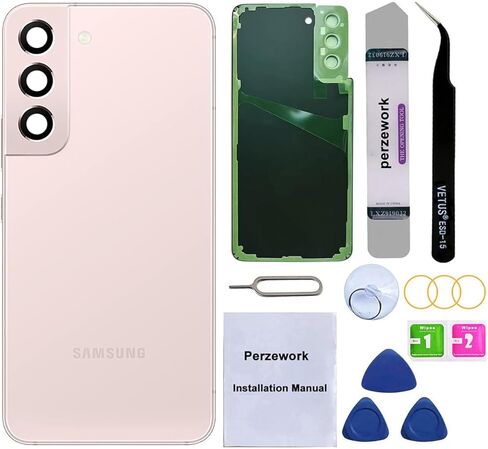 بديل الزجاج الخلفي الخلفي لهاتف Samsung Galaxy S22 Plus 6.6 بوصة مع مجموعة أدوات إصلاح ولاصق مثبت مسبقًا (ذهبي وردي) in Kuwait